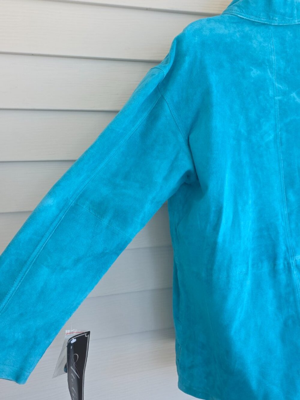 Vintage 90s/ Y2K NWT Atelier by B thomas washable suede leather jacket aqua blue - Picture 8 of 13